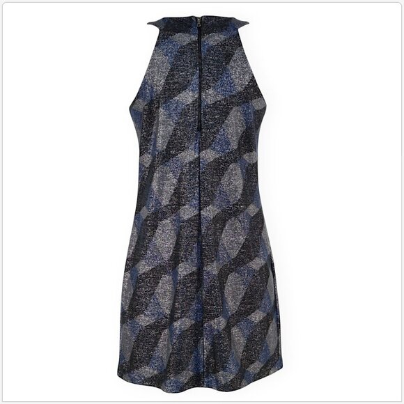 Elie Tahari Briggite Metallic Shimmer Print Blue Gray Black Knit Shift Dress 2 - Picture 4 of 5